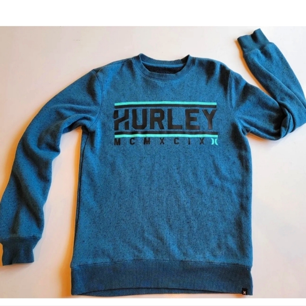 EUC Hurley mcmxcix  Sweater Adult S small blue Logo Front Mens Pullover. Nice